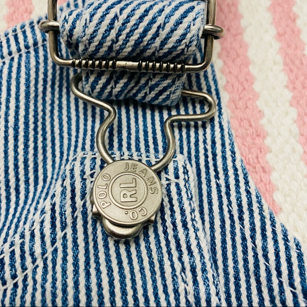 Ralph Lauren Polo Blue Pin Stripe Flag Overalls Infant Child Size 12 18 Months - Picture 5 of 8